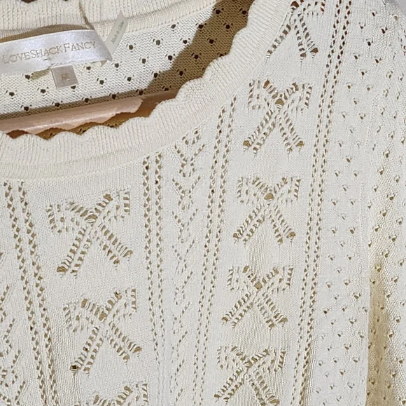 LoveShackFancy Cream Cable Knit Crew Neck Sweater - Picture 7 of 9